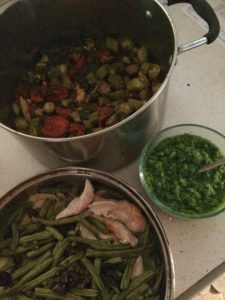 green bean pesto, chicken and okra soup, greek chicken