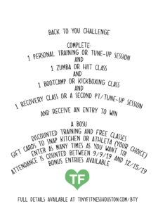 Description of how to enter the back to you Houston fitness challenge